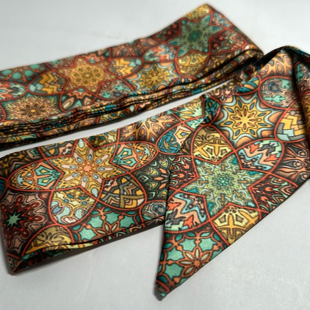 Two Vintage Mandala Pattern Thin Scarves / Hair Bands / Scarves - #1094